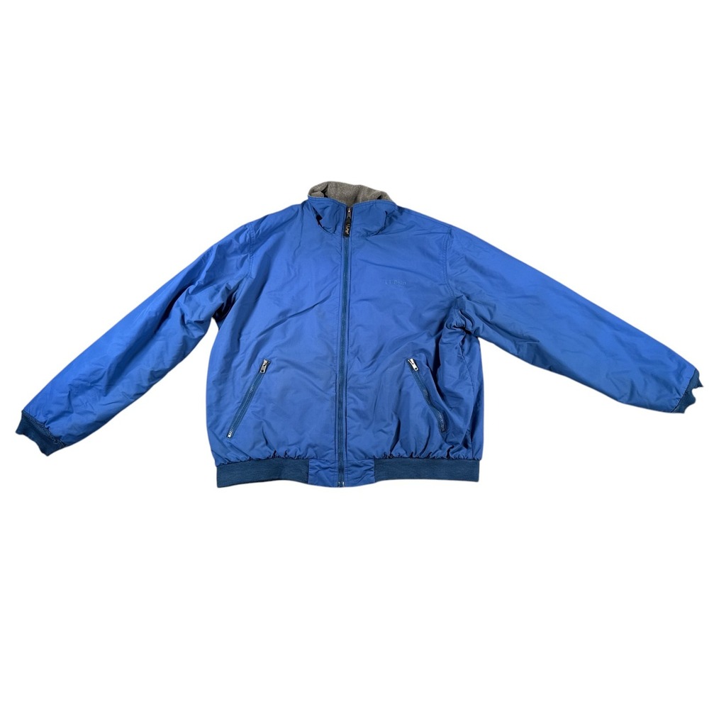 VTG LL Bean Bomber Jacket Men's XL Blue Reg Fleece Lined Coat Full Zip 205107‎